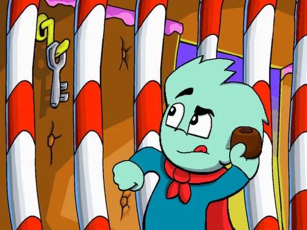 Персонаж Pajama Sam 3  You Are What You Eat From Your Head To Your Feet в процессе выполнения задания