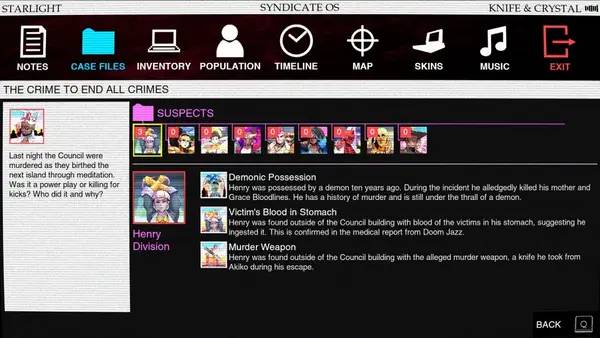 Персонаж Paradise Killer в процессе выполнения задания