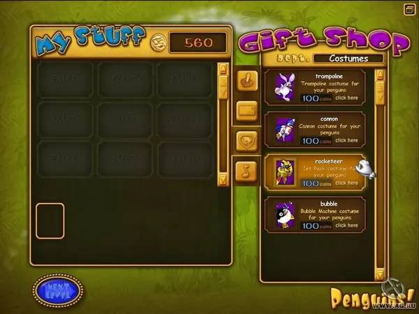 Персонаж Penguins! в процессе выполнения задания