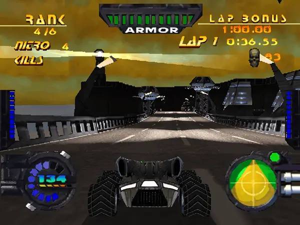 Персонаж Rock and Roll Racing 2 - Red Asphalt в процессе выполнения задания