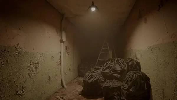 Персонаж SKUF BACKROOMS в процессе выполнения задания