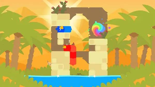Персонаж Snakebird Primer в процессе выполнения задания