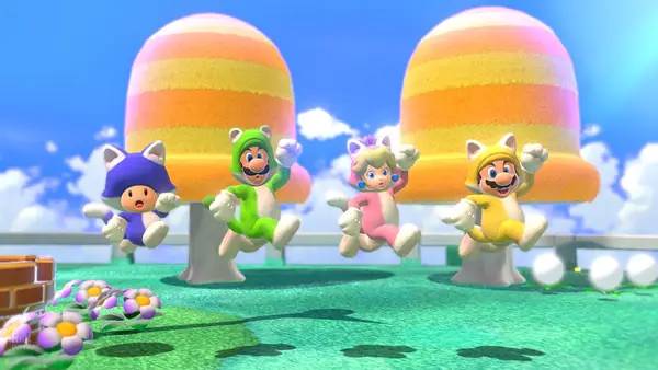 Персонаж Super Mario 3D World + Bowser's Fury в процессе выполнения задания