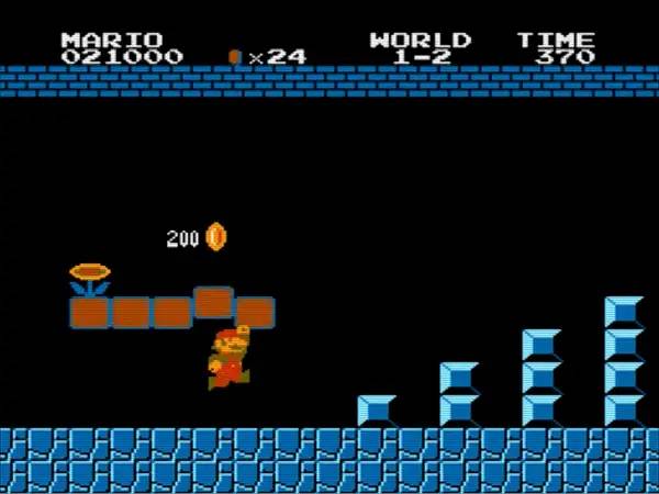 Персонаж Super Mario Bros (classic 1985) в процессе выполнения задания