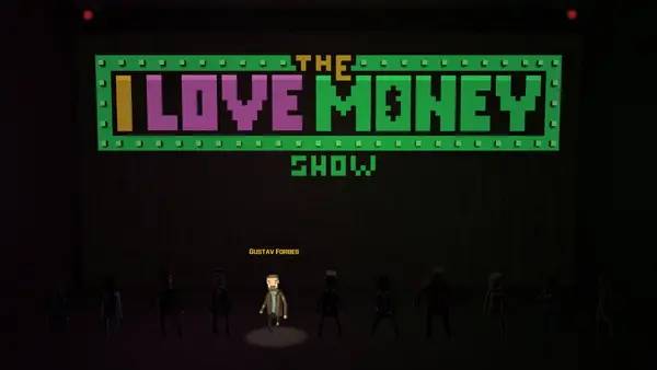 Персонаж The 'I Love Money' Show в процессе выполнения задания