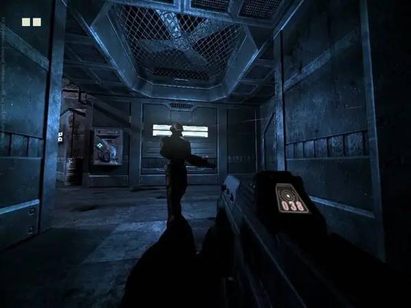 Персонаж The Chronicles of Riddick Escape from Butcher Bay в процессе выполнения задания