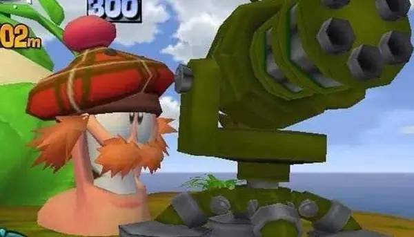 Персонаж Worms 4 Mayhem в процессе выполнения задания