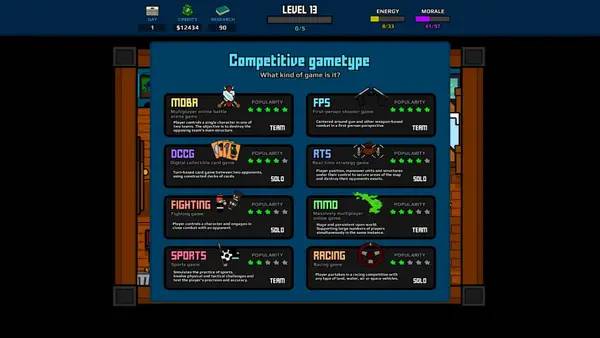 Пример визуального стиля и графики игры Gamer Career Tycoon