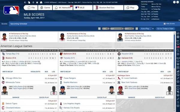 Пример визуального стиля и графики игры Out of the Park Baseball 18