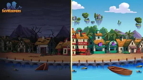 Пример визуального стиля и графики игры SkyKeepers