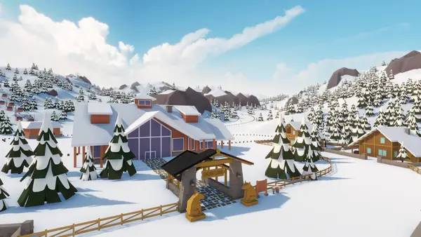 Пример визуального стиля и графики игры Snowtopia  Ski Resort Builder