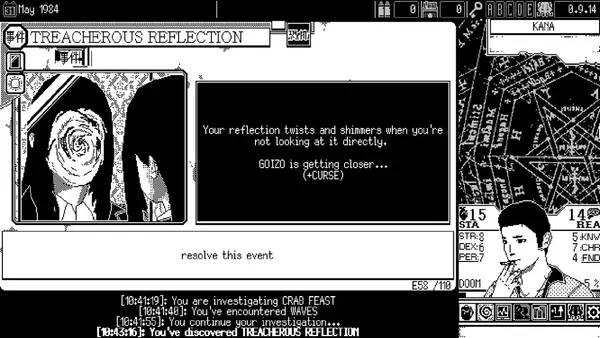 Пример визуального стиля и графики игры WORLD OF HORROR