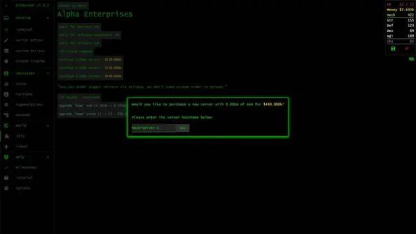 Сцена из внутреннего меню Bitburner