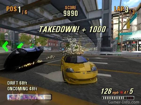 Сцена из внутреннего меню Burnout 3 Takedown