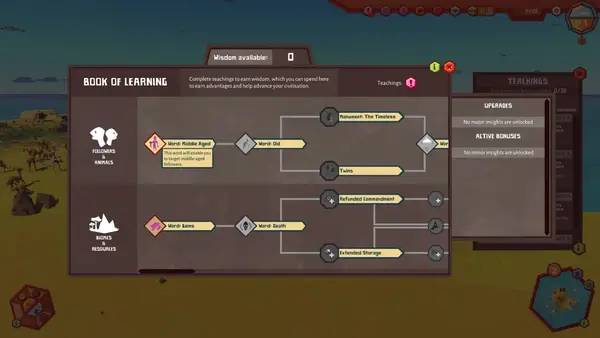 Сцена из внутреннего меню Crest - an indirect god sim