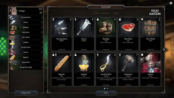 Сцена из внутреннего меню Decks and Daggers