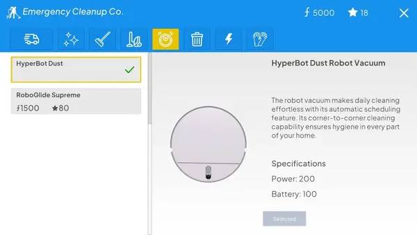 Сцена из внутреннего меню Emergency Cleanup Co.