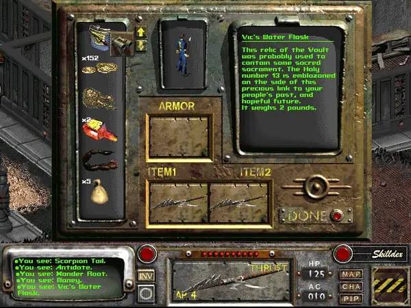 Сцена из внутреннего меню Fallout 2 A Post Nuclear Role Playing Game