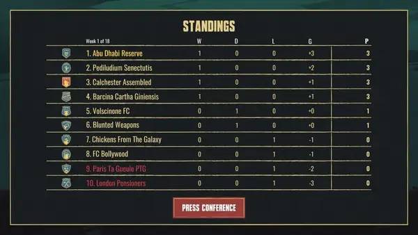 Сцена из внутреннего меню Football Drama