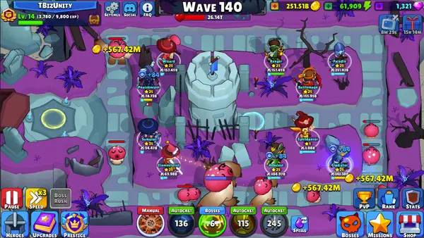 Сцена из внутреннего меню Idle Hero TD - Tower Defense