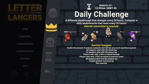 Сцена из внутреннего меню Letter Lancers