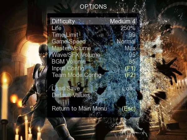 Сцена из внутреннего меню M.U.G.E.N Mortal Kombat Ultimate HD