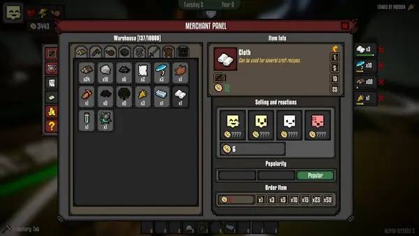 Сцена из внутреннего меню Medieval Shopkeeper Simulator