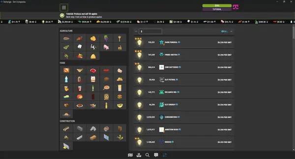 Сцена из внутреннего меню Sim Companies