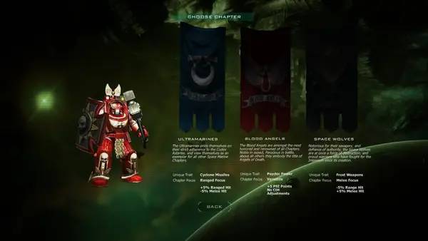 Сцена из внутреннего меню Space Hulk Ascension
