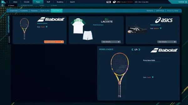 Сцена из внутреннего меню Tennis Manager 2021