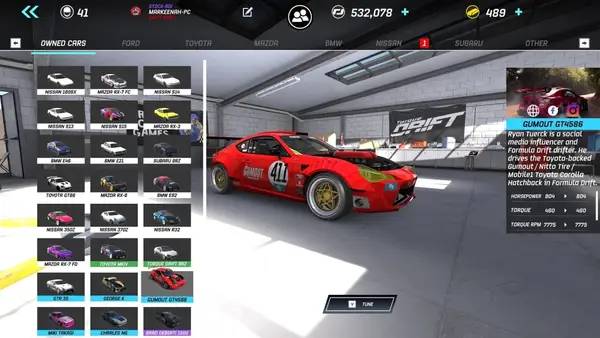 Сцена из внутреннего меню Torque Drift