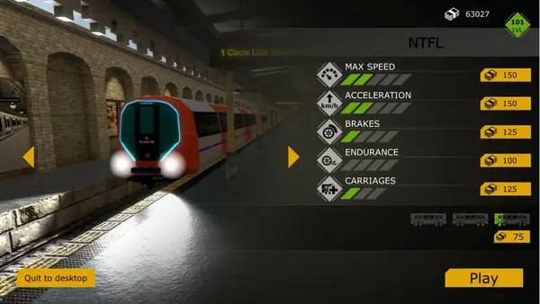 Сцена из внутреннего меню Train Simulator London Subway