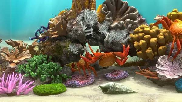 Сцена с применением игровых возможностей Behind Glass Aquarium Simulator