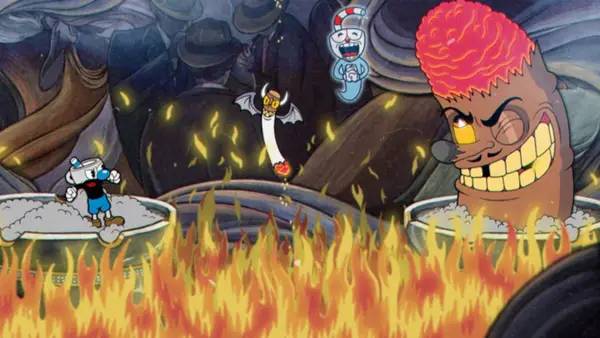 Сцена с применением игровых возможностей Cuphead