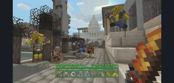 Сцена с применением игровых возможностей Майнкрафт