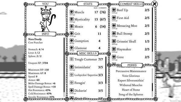 Сцена с применением игровых возможностей West of Loathing
